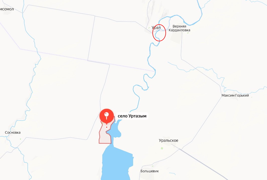 Мост через Урал на Яндекс-карте