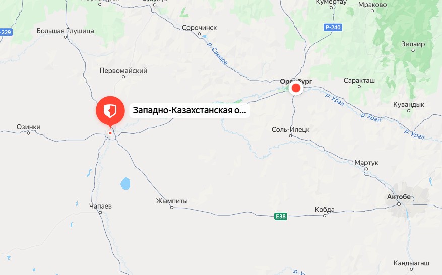 Западно-Казахстанская область Казахстана. Источник: Яндекс.карты
