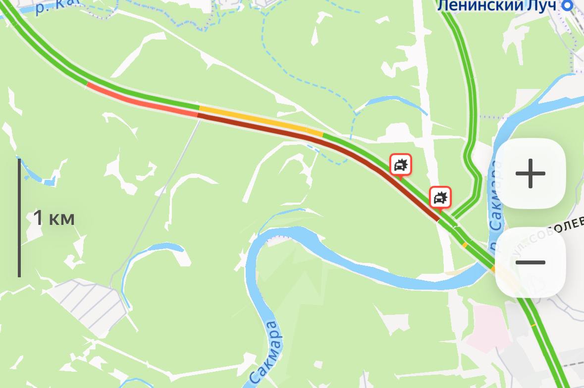 Пробка из-за двух аварий. Фото: Яндекс карты