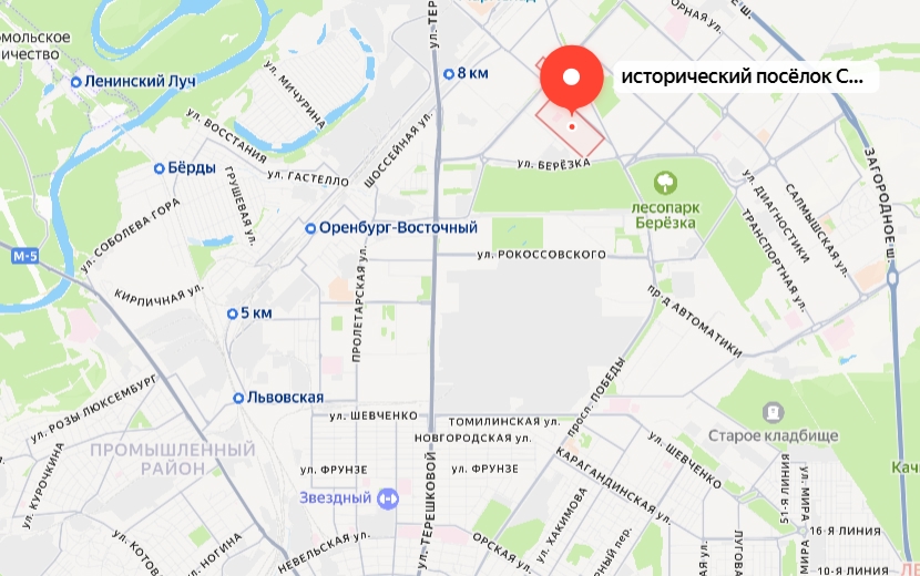 Поселок Степной и Промышленный район на картах Яндекс