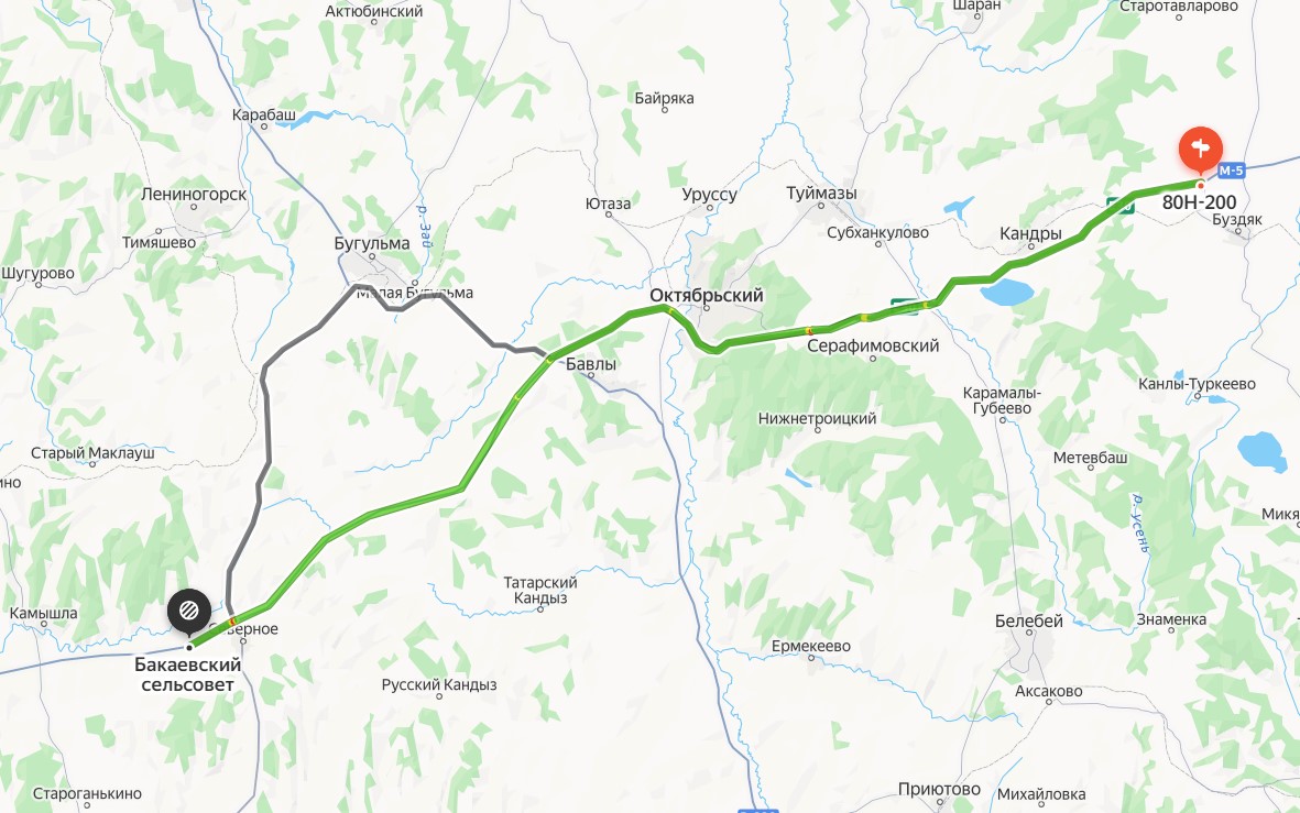 Участок трассы, на котором ввели ограничения, на Яндекс-карте
