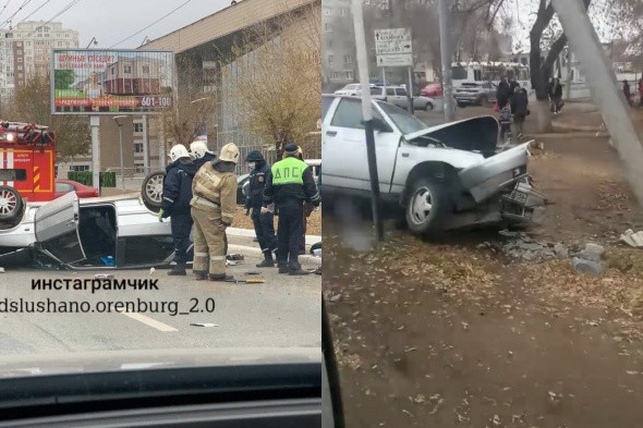 Один ВАЗ перевернулся на крышу, другой врезался в столб: в Оренбурге произошло два серьезных ДТП