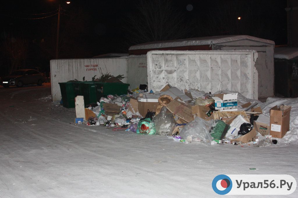 Мусорка во дворе дома по пр. Ленина, 40 после вывоза мусора. 10.01.2019, 21:00