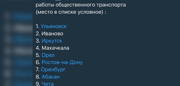 Список городов, опубликованный Иваном Зотовым 