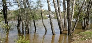 В Оренбурге река Урал затопила детскую железную дорогу