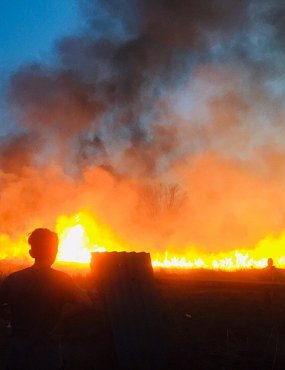 В поселке Берды в Оренбурге сильный пожар