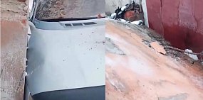 В Орске на ул.Макаренко на машину упала бетонная плита, 06.03.2021