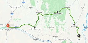 Объезд закрытой трассы Оренбург-Орск, фото: Яндекс.Карты