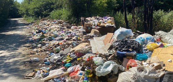 Мусорная свалка в районе ул. Базарной в Орске летом 2025 года