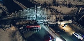 Обрушение моста в Оренбурге: вид сверху