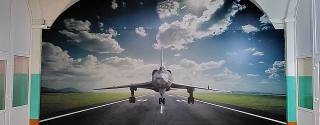 Изображение самолета на стене в школе-интернате с первоначальной летной подготовкой 