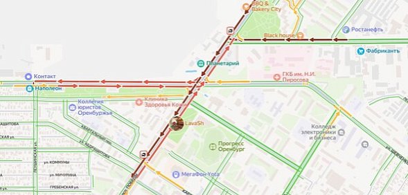 Пробка в Оренбурге. Источник: Яндекс.карты