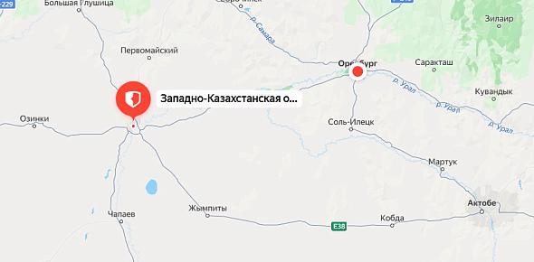 Западно-Казахстанская область Казахстана. Источник: Яндекс.карты