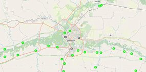 Экопосты в Оренбургской области; скрин карты системы экологического мониторинга Оренбургской области
