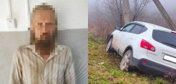 Задержанный и место ДТП. Источник: Полиция